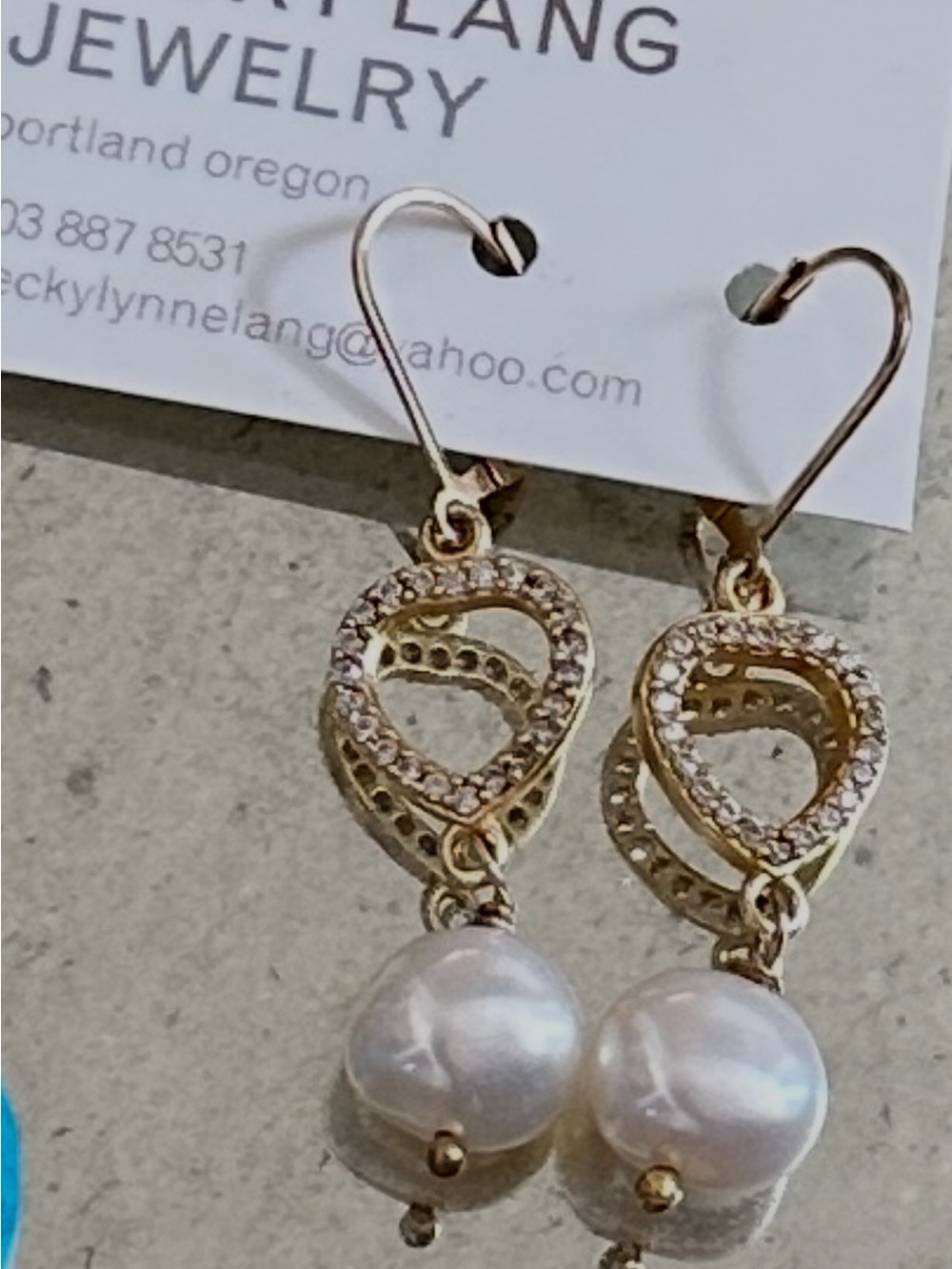 Gold & Pearl Drop Earrings with Pavé Hearts